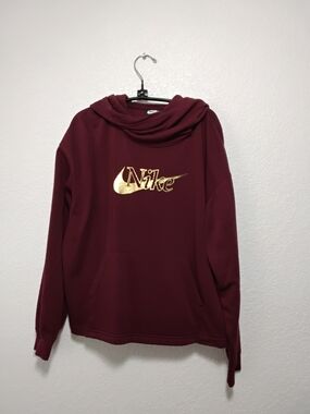 Nike Women's Maroon Hoodie with Gold Logo Size M